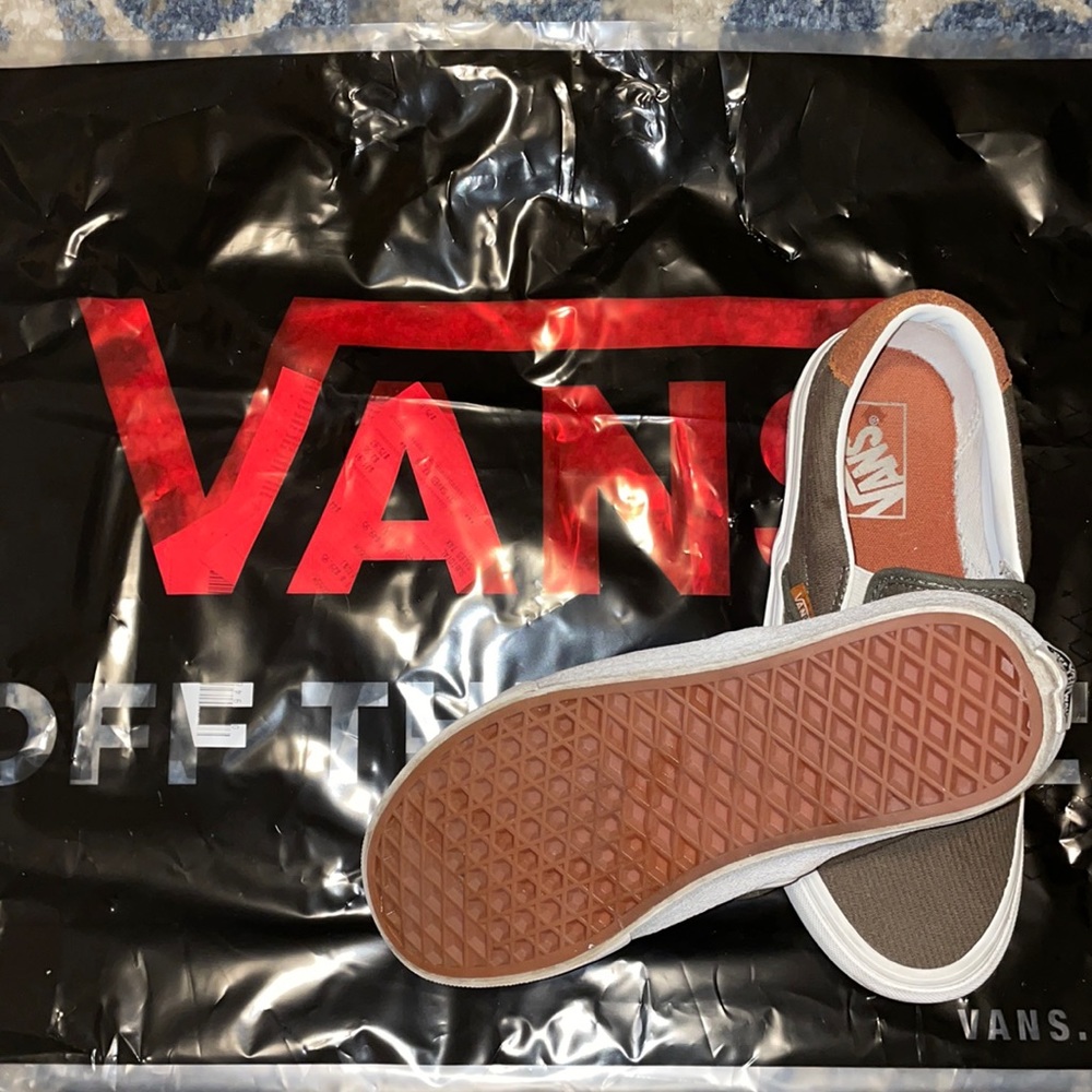 Vans. Olive green and tan suede accent